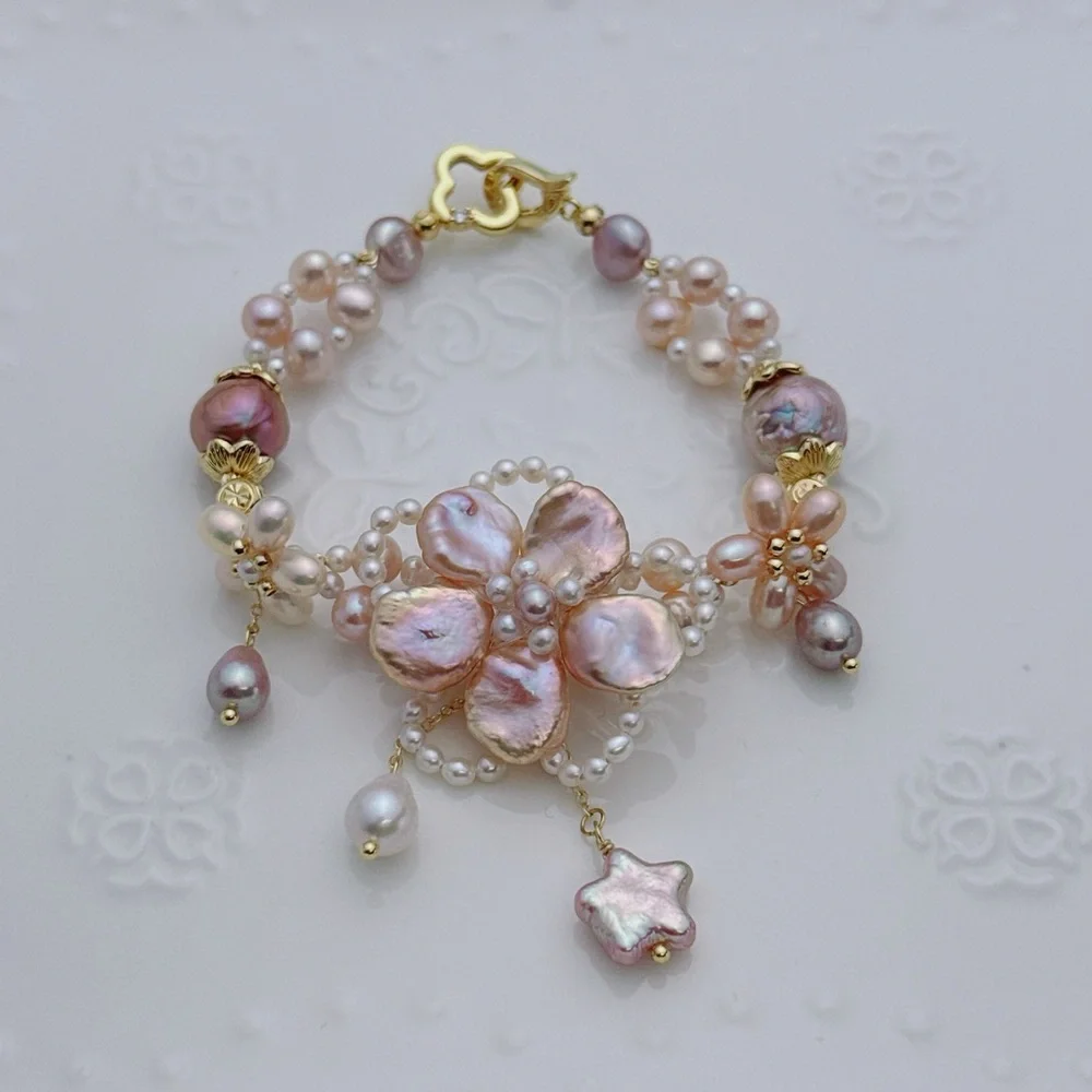 26B179 Handmade Premium Quality Freshwater Baroque Pearl Bracelet 2in1 - Picture 1 of 10